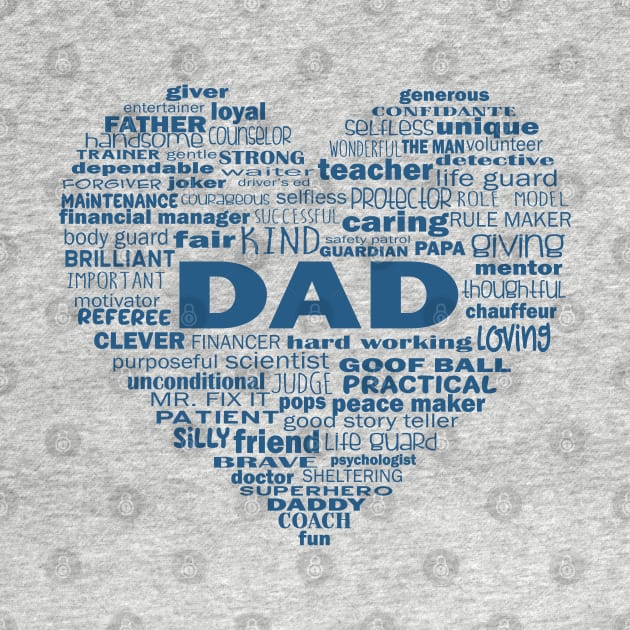 Dad Heart Word Cloud - Blue by Jitterfly